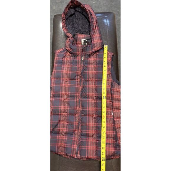 Patagonia Puffer Vest Women's Sz M Goosedown Hooded Red Navy‎ Plaid *Read* - Picture 8 of 14
